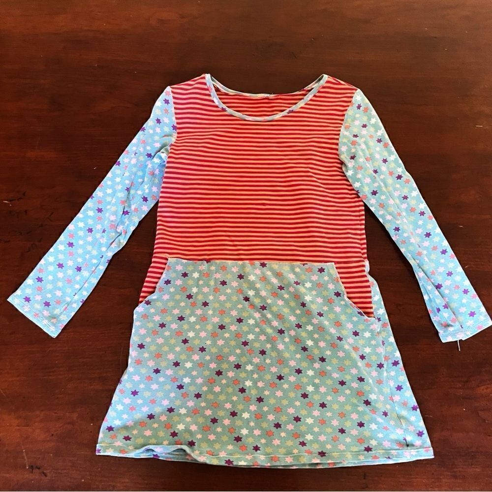 Handmade Girls Play Dress Stripes and Stars with Pockets Size 4-6